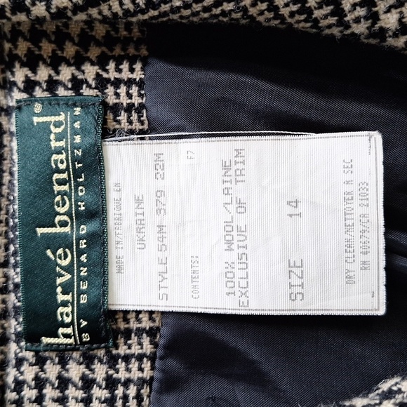 Vintage Harve Benard Houndstooth Plaid Wool Double Breasted Peacoat Size - 14 - Picture 13 of 16